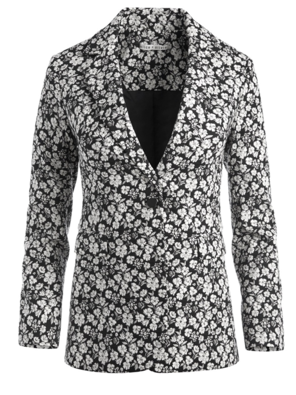 Alice + Olivia Macey Fitted Floral Blazer Size 2 Black White Whimsigoth Neutral